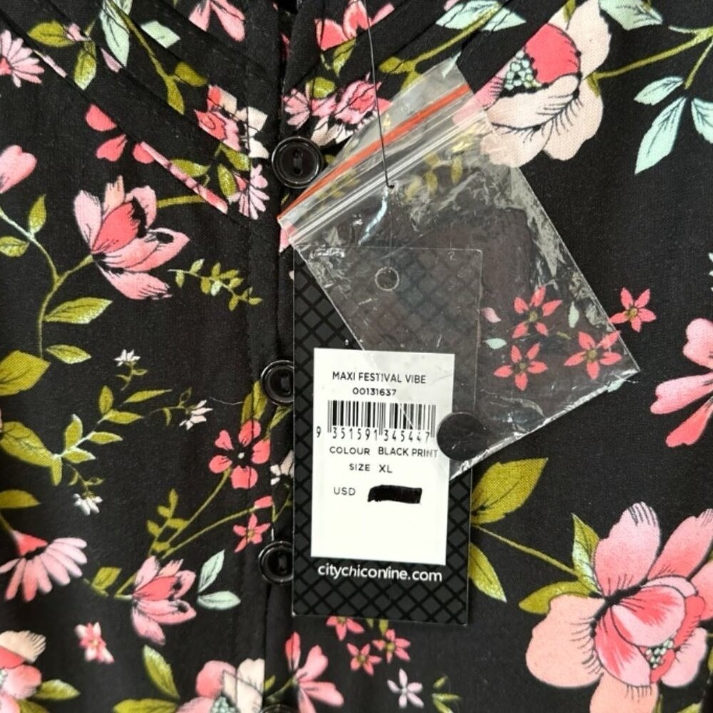 City Chic Maxi Festival Vibe Black Floral Tiered Dress XL 00131637 - Picture 3 of 5